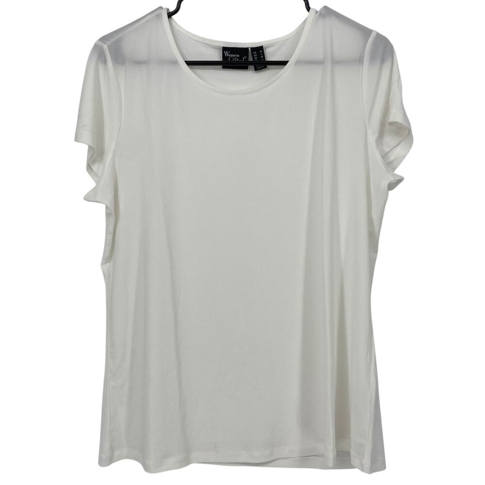 WOMEN WITH CONTROL NWOT Liquid Knit Short Sleeve Blouse Size Medium White